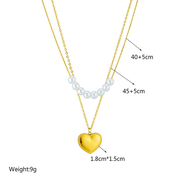 Pearl Doublelayered Heartshaped Pendant Necklace Titanium Steel Electroplating For Women