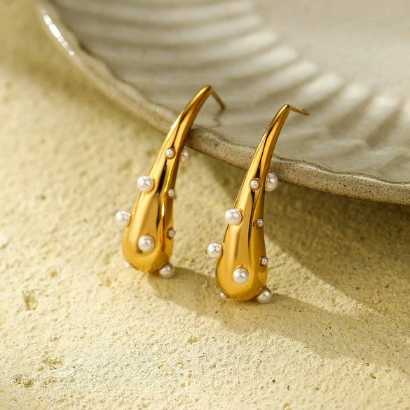 Pearl Drop Shape Titanium Steel Stainless Steel Electroplated Vintage Women's Earrings
