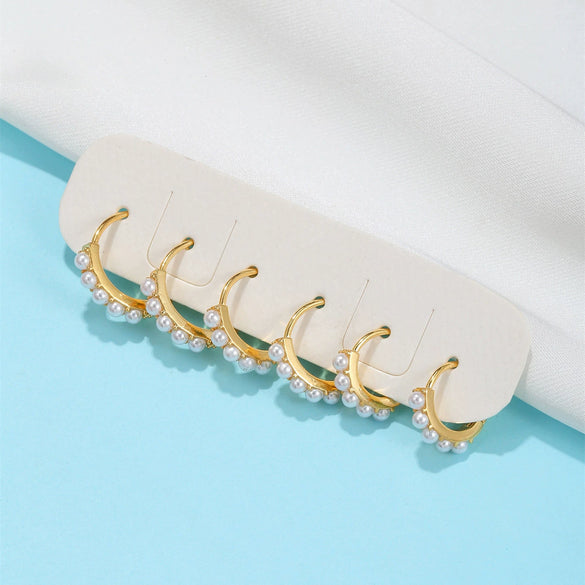 Pearl Ear Buckle Earrings Ecofriendly Brass Letters Numbers Text Pattern Electroplating Real Gold Plating Niche Style Women's
