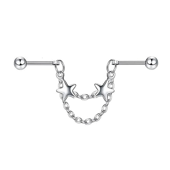 Pearl Ear Chain Fivepointed Star Ear Bone Stud Stainless Steel Geometric Style Electroplated Jewelry