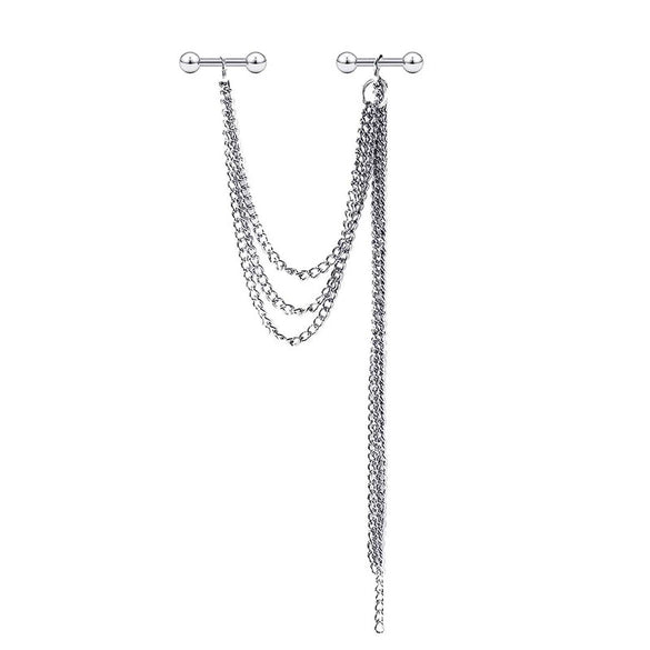 Pearl Ear Chain Fivepointed Star Ear Bone Stud Stainless Steel Geometric Style Electroplated Jewelry