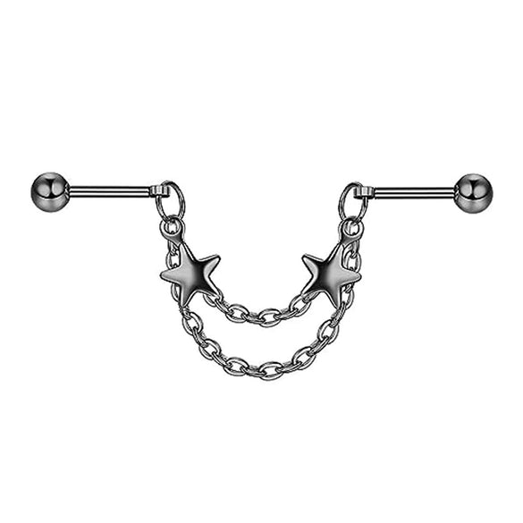 Pearl Ear Chain Fivepointed Star Ear Bone Stud Stainless Steel Geometric Style Electroplated Jewelry