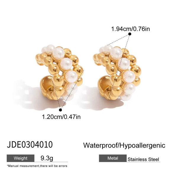 Pearl Ear Clip Stainless Steel Geometric Earrings Electroplated Light Luxury Style
