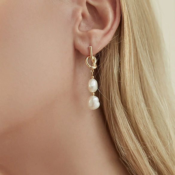 Pearl Earrings Copper Geometric Natural Simple Retro Style