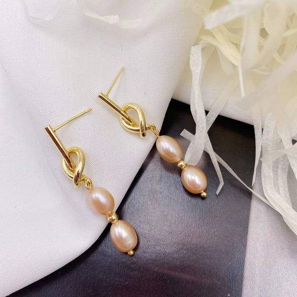 Pearl Earrings Copper Geometric Natural Simple Retro Style