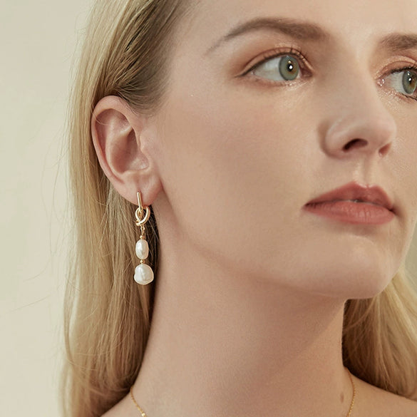 Pearl Earrings Copper Geometric Natural Simple Retro Style
