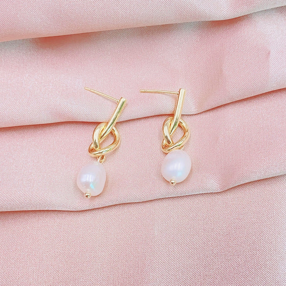 Pearl Earrings Copper Geometric Natural Simple Retro Style