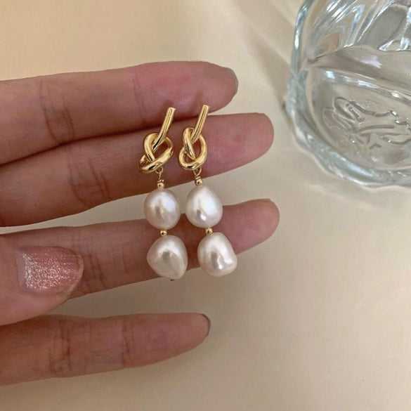 Pearl Earrings Copper Geometric Natural Simple Retro Style