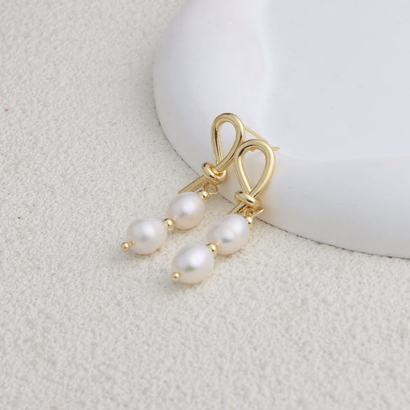 Pearl Earrings Copper Geometric Natural Simple Retro Style