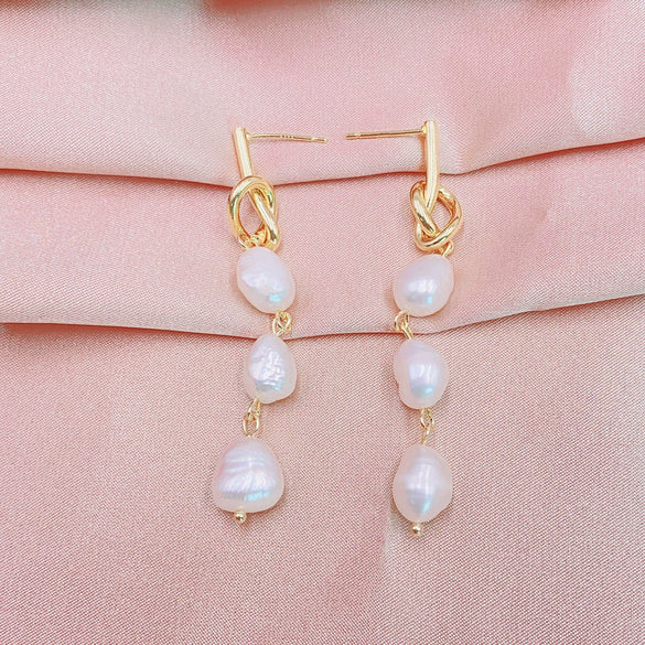 Pearl Earrings Copper Geometric Natural Simple Retro Style