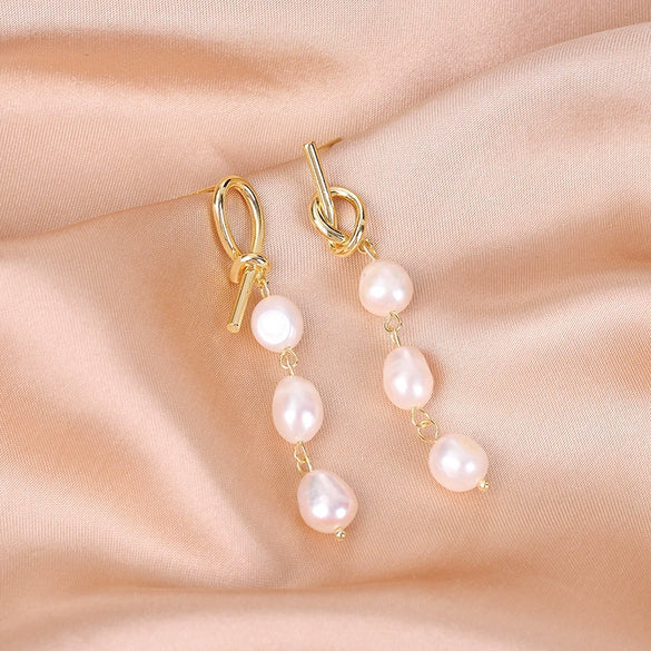 Pearl Earrings Copper Geometric Natural Simple Retro Style