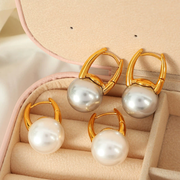 Pearl Earrings Copper Material Inlay Simple Natural Style For Women