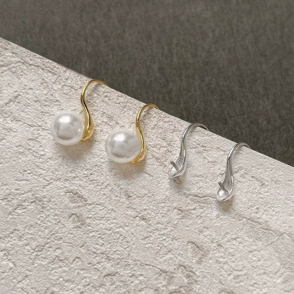 Pearl Earrings Copper Material Lines Pattern Electroplating Diy Accessories
