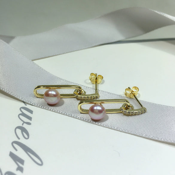Pearl Earrings Freshwater Pearl Geometric Round Shape Women's Style