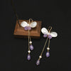 Pearl Earrings Geometric Fashion Electroplated Butterfly Ear Hooks Purple Tassel Women's