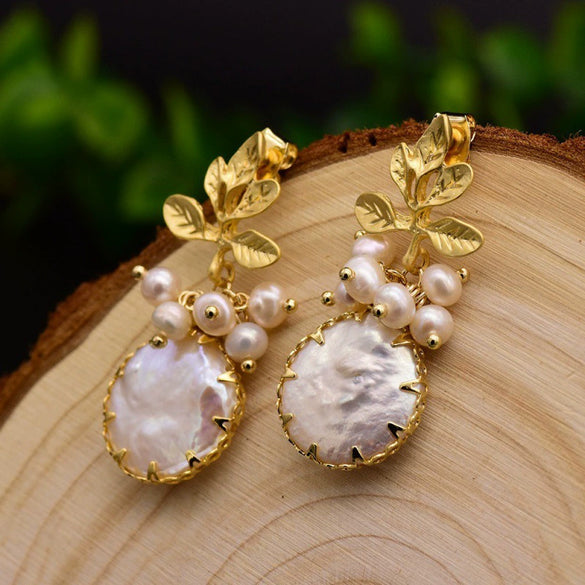 Pearl Earrings Retro Geometric Constellation Electroplating Jewelry For Women