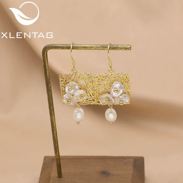 Pearl Earrings Retro Geometric Constellation Electroplating Jewelry For Women