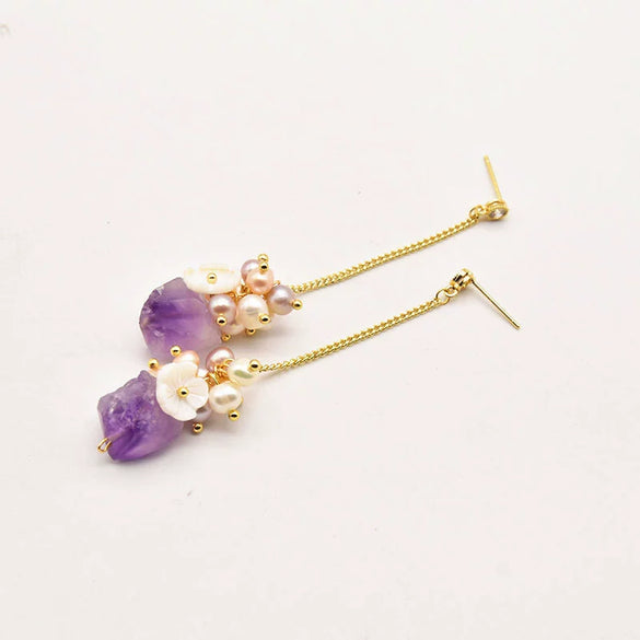 Pearl Earrings Retro Geometric Constellation Electroplating Jewelry For Women