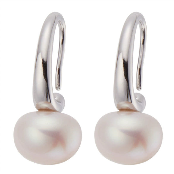Pearl Earrings S925 Sterling Silver Inlaid Geometric Style For Women