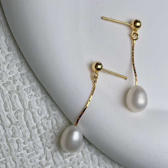 Pearl Earrings 925 Silver Beaded Women's Rice And Water Drop Shape Freshwater Pearl Earrings