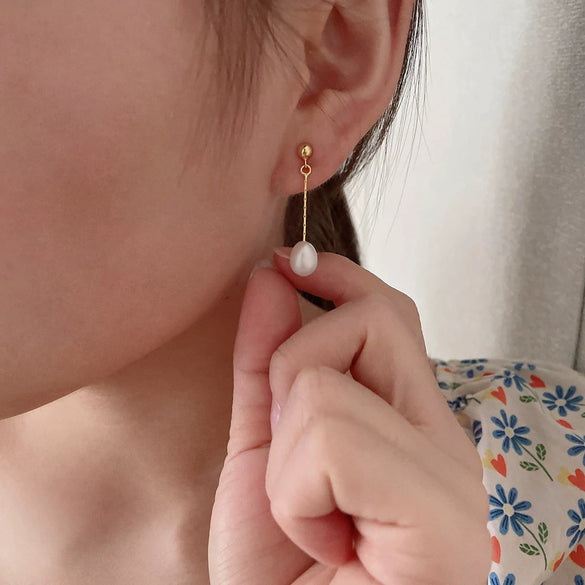 Pearl Earrings 925 Silver Beaded Women's Rice And Water Drop Shape Freshwater Pearl Earrings