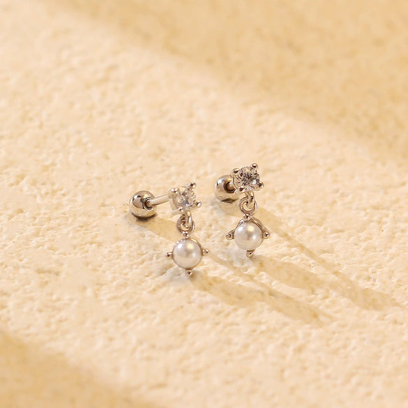 Pearl Earrings 925 Silver Geometric Sweet Style Electroplated For Women