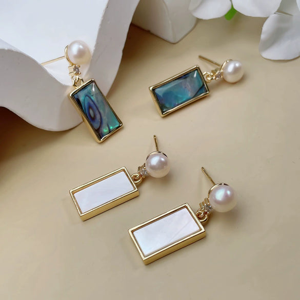 Pearl Earrings 925 Silver Needle Women's Minimalist Oblate Freshwater Pearl Jewelry