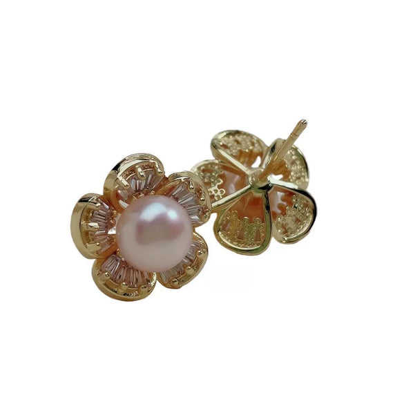 Pearl Earrings Silver Pin Light Luxury Highend Women's Fashion Jewelry With Flat Round And Rose Buns Round Pearls