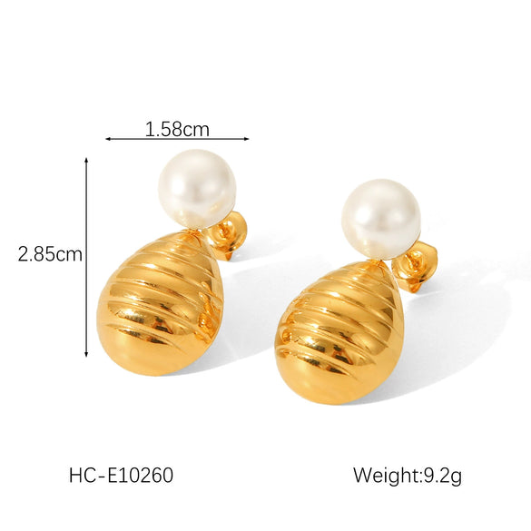 Pearl Earrings Stainless Steel Geometric Bow Electroplated Women's