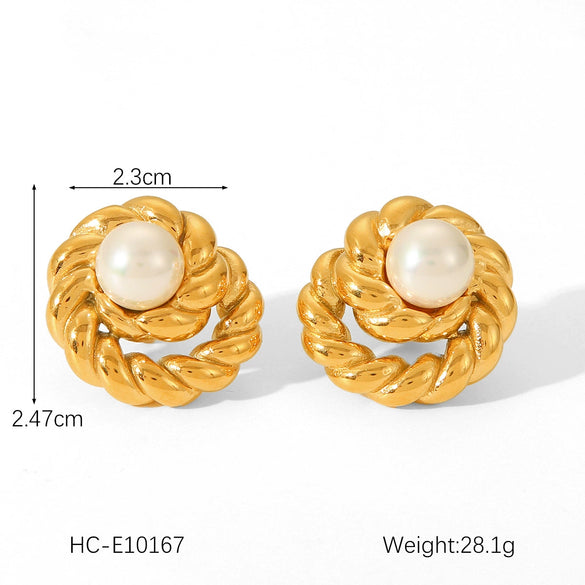 Pearl Earrings Stainless Steel Geometric Bow Electroplated Women's