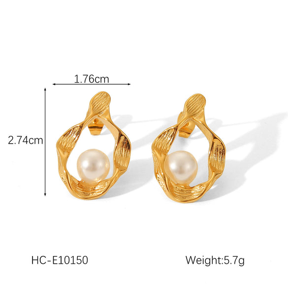 Pearl Earrings Stainless Steel Geometric Bow Electroplated Women's