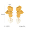 Pearl Earrings Stainless Steel Geometric Bow Electroplated Women's