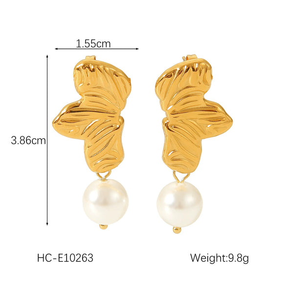 Pearl Earrings Stainless Steel Geometric Bow Electroplated Women's