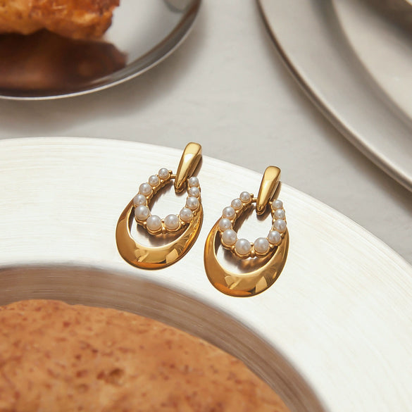Pearl Earrings Stainless Steel Geometric Electroplating For Women