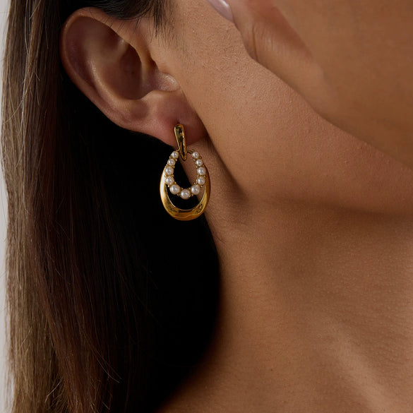 Pearl Earrings Stainless Steel Geometric Electroplating For Women