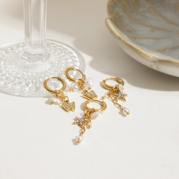 Pearl Earrings Stainless Steel Geometric Electroplating Women's Light Luxury Minimalist Ins Style