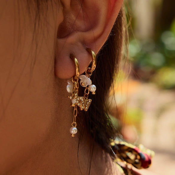 Pearl Earrings Stainless Steel Geometric Electroplating Women's Light Luxury Minimalist Ins Style