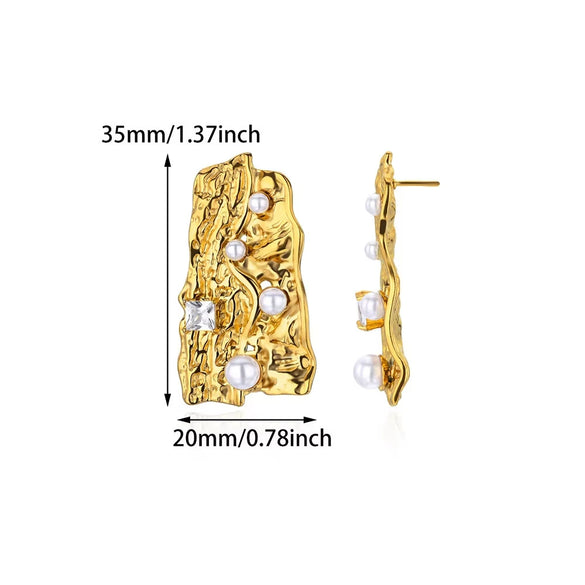 Pearl Earrings Stainless Steel Geometric Irregular Hammered Electroplated For Women
