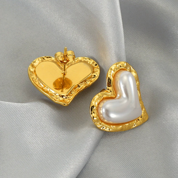 Pearl Earrings Stainless Steel Heartshaped Electroplated Fashionable Women's