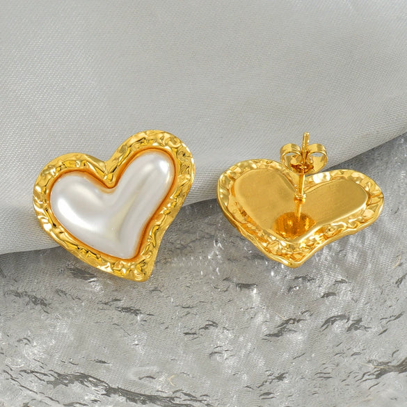 Pearl Earrings Stainless Steel Heartshaped Electroplated Fashionable Women's