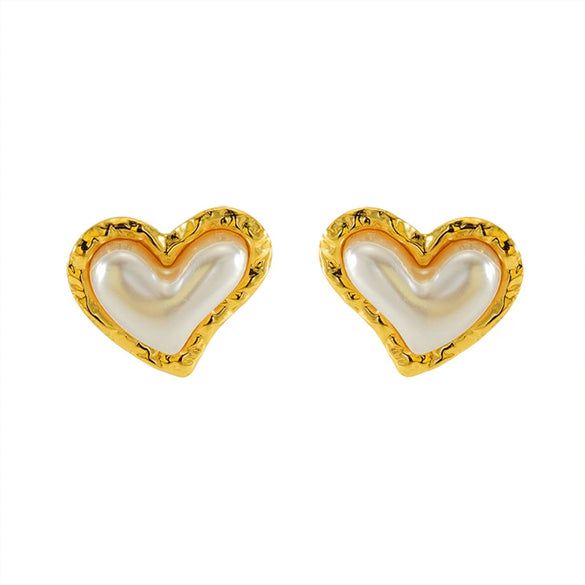 Pearl Earrings Stainless Steel Heartshaped Electroplated Fashionable Women's