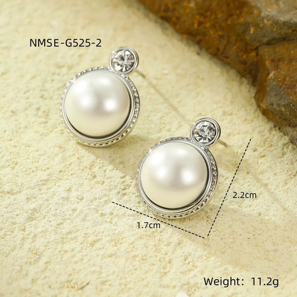 Pearl Earrings Stainless Steel 18K Geometric Round Vintage Electroplated For Women
