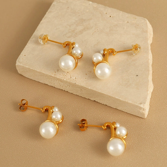 Pearl Earrings 316L Stainless Steel Electroplating Fashion Design For Women