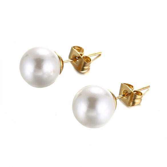 Pearl Earrings Titanium Steel Geometric Light Luxury Electroplating