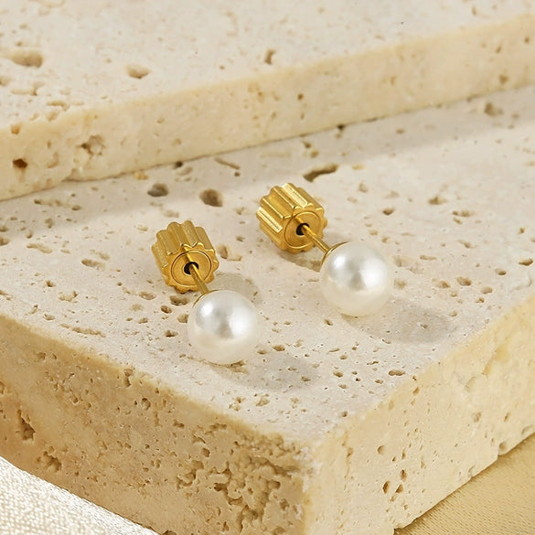 Pearl Earrings Titanium Steel Geometric Light Luxury Electroplating