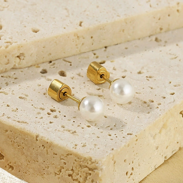 Pearl Earrings Titanium Steel Geometric Light Luxury Electroplating