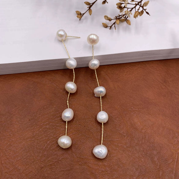Pearl Earrings Vintage Palace Style Geometric Pure Handmade Real Gold Plated