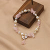 Pearl Elastic Bracelet Retro Geometric Style With Bow Zircon 18K Gold Plated