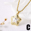 Pearl Fivepointed Star Copper 18K Gold Plated Pendant Necklace For Women Simple Style