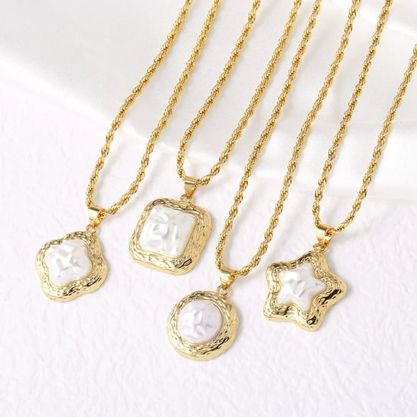 Pearl Fivepointed Star Copper 18K Gold Plated Pendant Necklace For Women Simple Style
